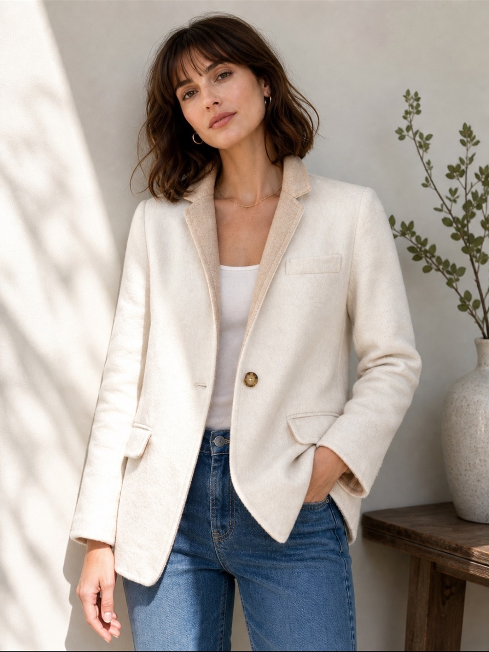 J.Crew Double Face Wool Blend Blazer Coat Ivory Tan Preppy Classic Size 2